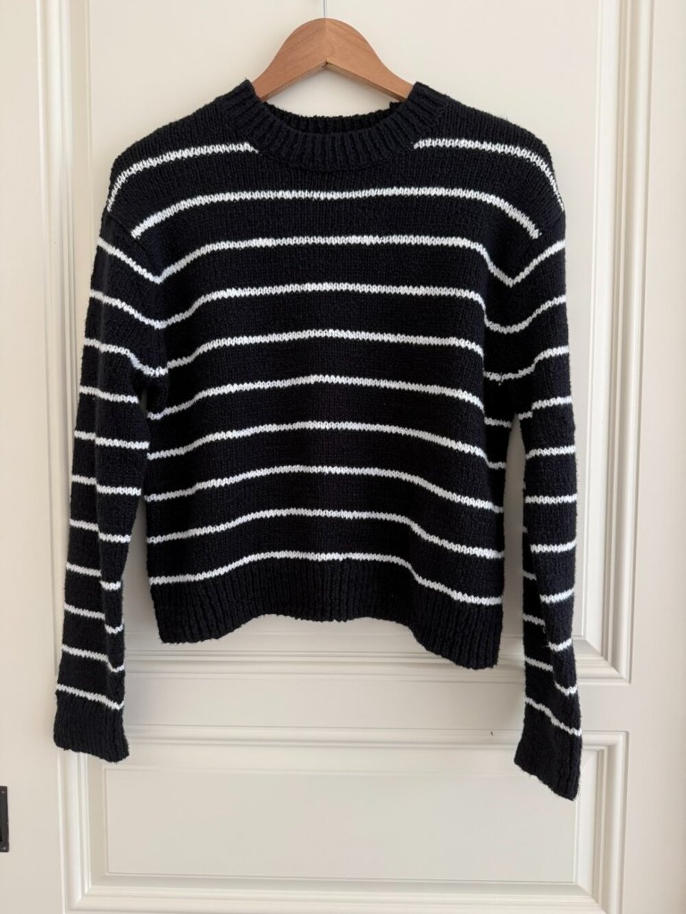 Vince Striped Crop Sweater NWT Cotton Nylon Blend Black White M